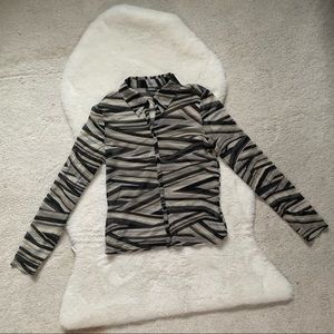 Mexx Funky Sheer Mesh Patterned Fitted Button Up Long Sleeve Top Size L XL